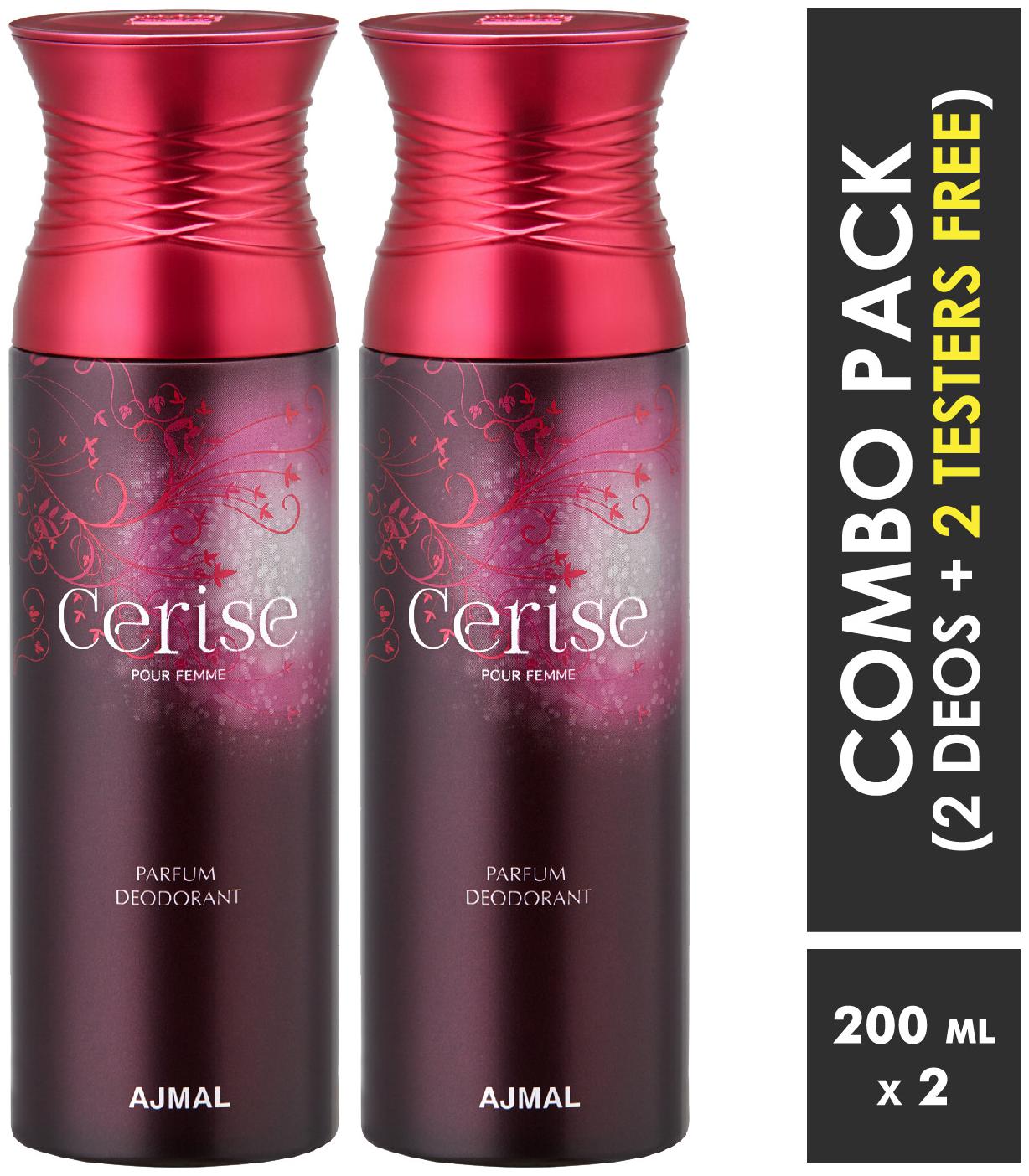 Ajmal Cerise Cerise Deodorants for Women 200ml each (Pack of 2 400ml) 2 Parfum Testers Free
Ajmal Cerise Cerise Deodorants for Women 200ml each (Pack of 2 400ml) 2 Parfum Testers Free