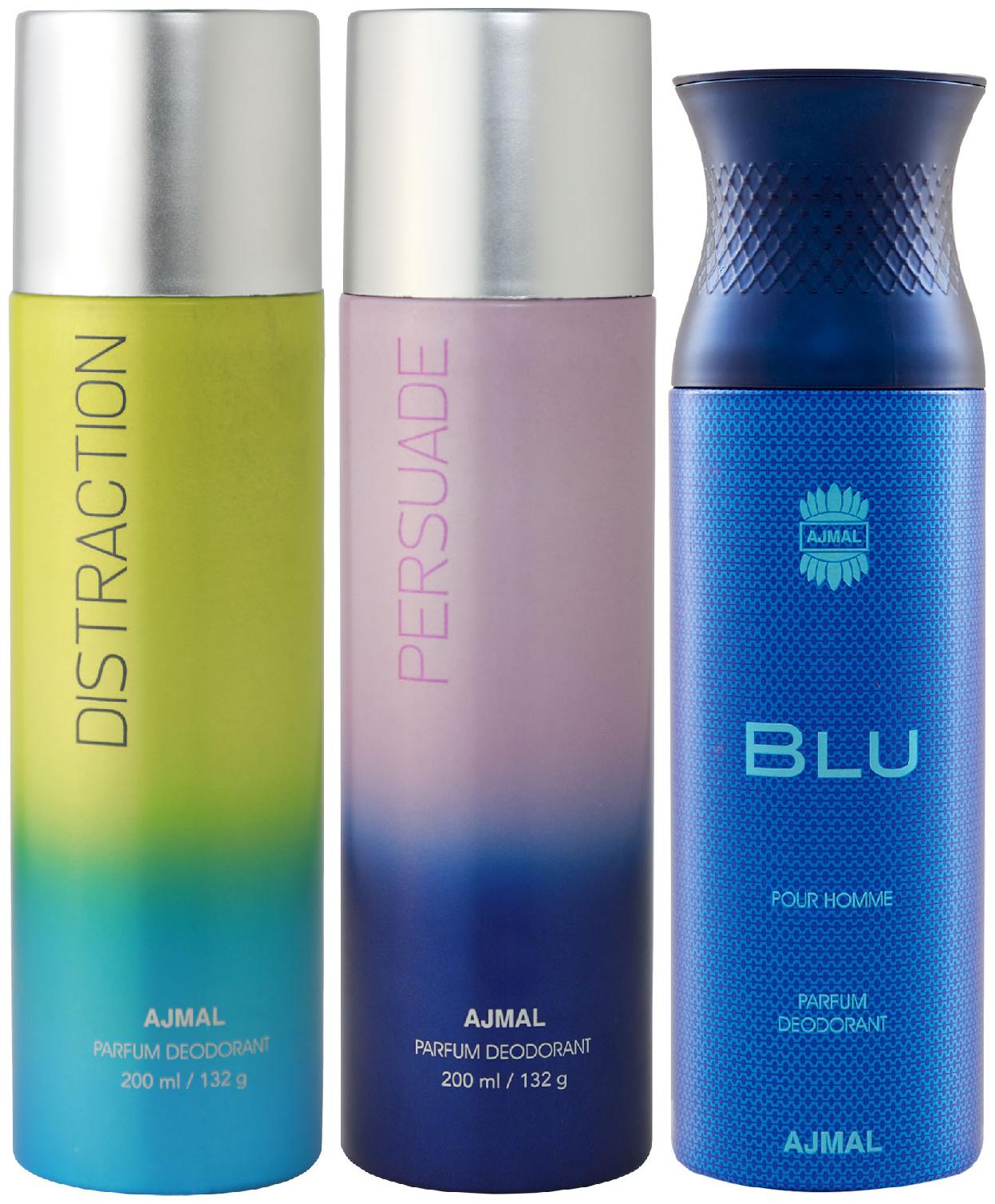 Ajmal Distraction and Persuade for Men Women and Blu Homme for Men High Quality Deodorants 200 ml Each ( Pack of 3 )
Ajmal Distraction and Persuade for Men Women and Blu Homme for Men High Quality Deodorants 200 ml Each ( Pack of 3 )