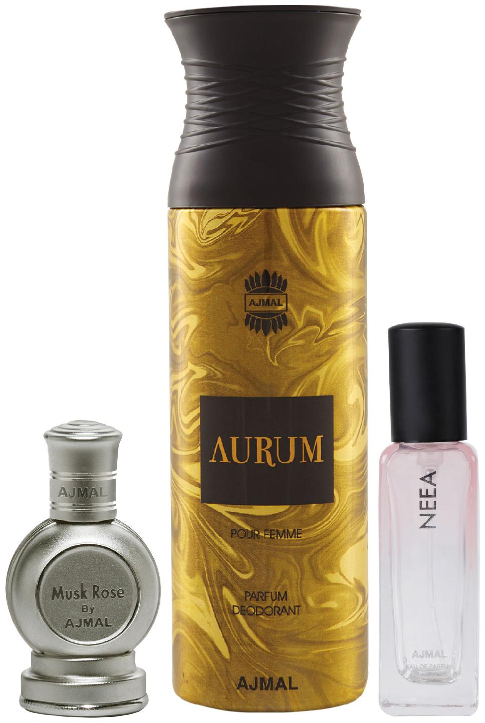 Ajmal Musk Rose CP 12 ml and Aurum CP 10 ml Neea EDP of 20 ml Pack of 3 for Men Women
Ajmal Musk Rose CP 12 ml and Aurum CP 10 ml Neea EDP of 20 ml Pack of 3 for Men Women