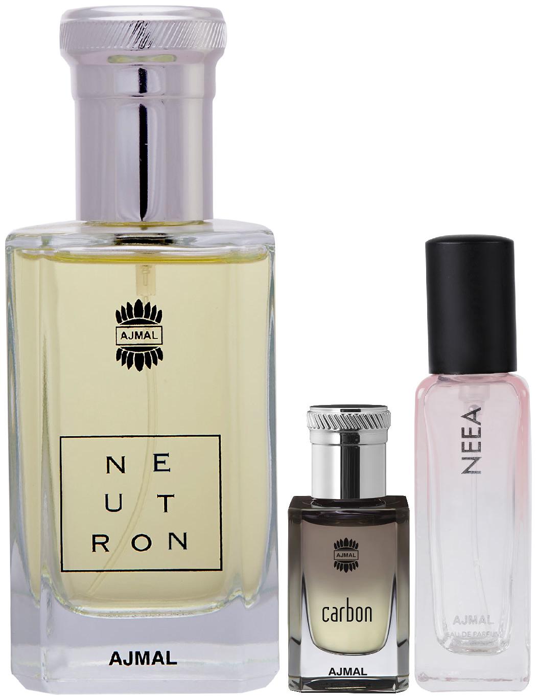 Ajmal Neutron EDP 100 ml and Carbon EDP 100 ml Neea EDP of 20 ml Pack of 3 for Men Women
Ajmal Neutron EDP 100 ml and Carbon EDP 100 ml Neea EDP of 20 ml Pack of 3 for Men Women