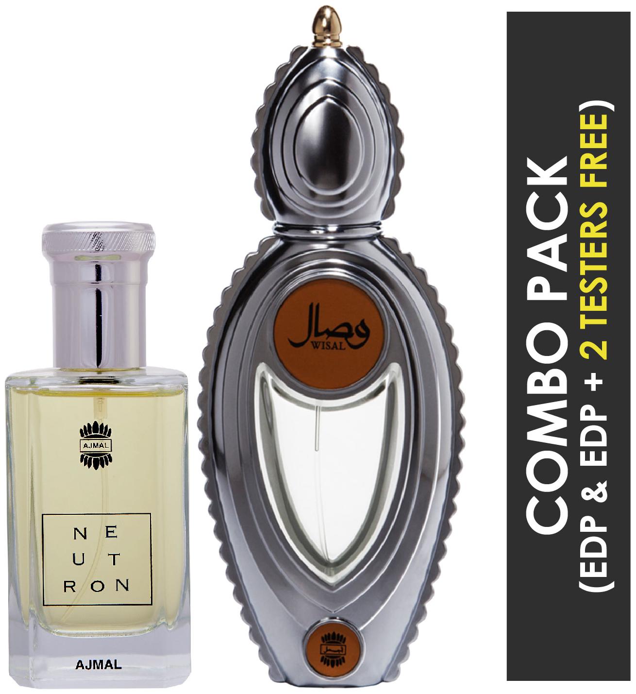 Ajmal Neutron EDP Citrus Fruity Perfume 100ml for Men and Wisal EDP Floral Musky Perfume 50ml for Women
Ajmal Neutron EDP Citrus Fruity Perfume 100ml for Men and Wisal EDP Floral Musky Perfume 50ml for Women
