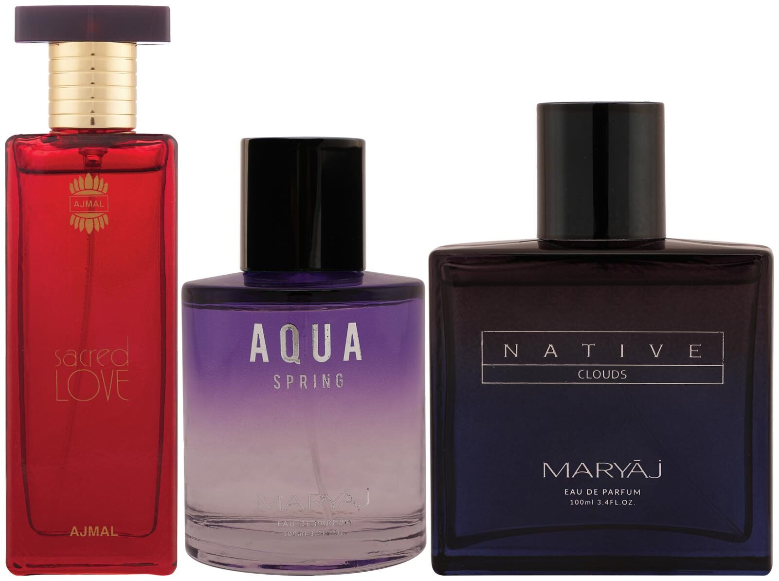 Ajmal Sacred Love EDP 50ml Floral Perfume Maryaj Aqua Spring EDP Maryaj Native Clouds EDP 100ml (Pack of 3)
Ajmal Sacred Love EDP 50ml Floral Perfume Maryaj Aqua Spring EDP Maryaj Native Clouds EDP 100ml (Pack of 3)
