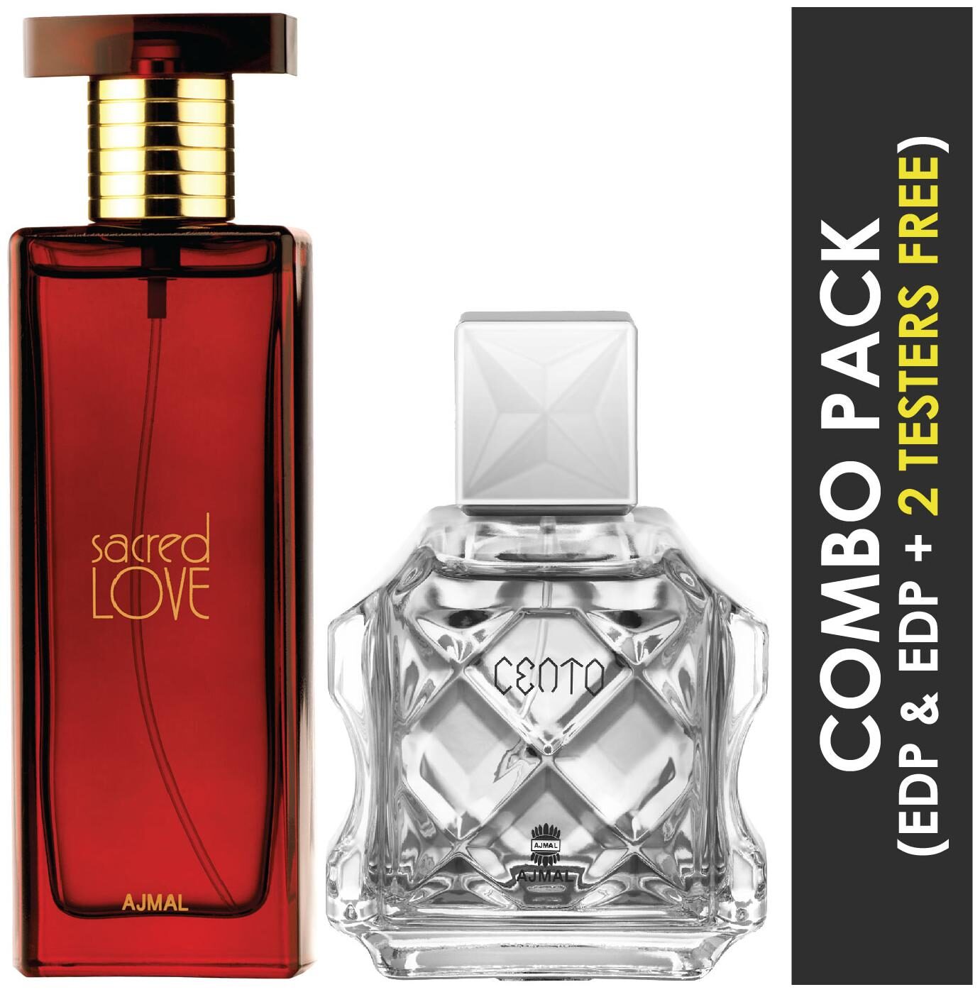 Ajmal Sacred Love EDP Floral Musky Perfume 50ml for Women and Cento EDP Citrus Aromatic Perfume 100ml for Men
Ajmal Sacred Love EDP Floral Musky Perfume 50ml for Women and Cento EDP Citrus Aromatic Perfume 100ml for Men