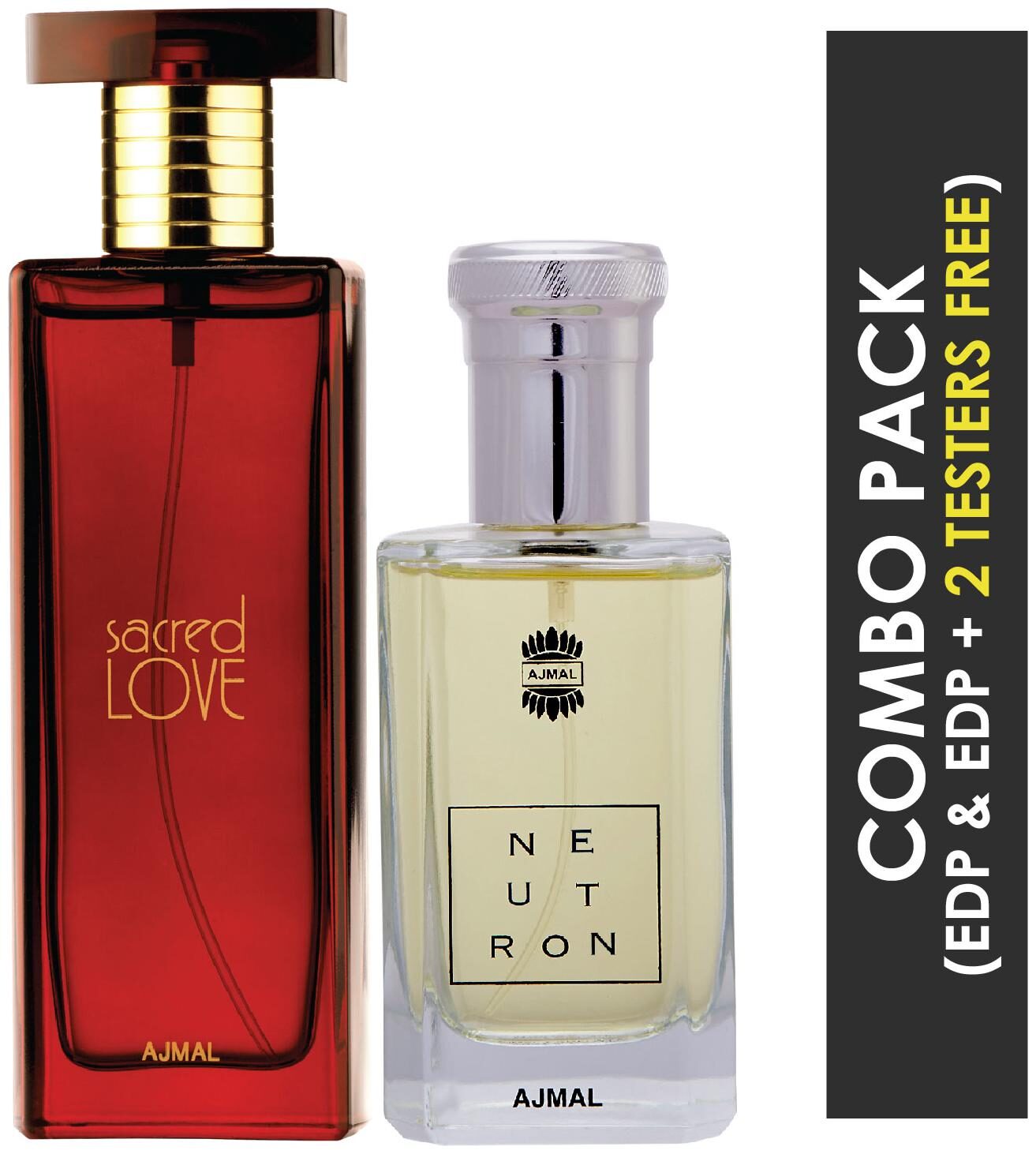 Ajmal Sacred Love EDP Floral Musky Perfume 50ml for Women and Ajmal Neutron EDP Citrus Fruity Perfume 100ml for Men
Ajmal Sacred Love EDP Floral Musky Perfume 50ml for Women and Ajmal Neutron EDP Citrus Fruity Perfume 100ml for Men