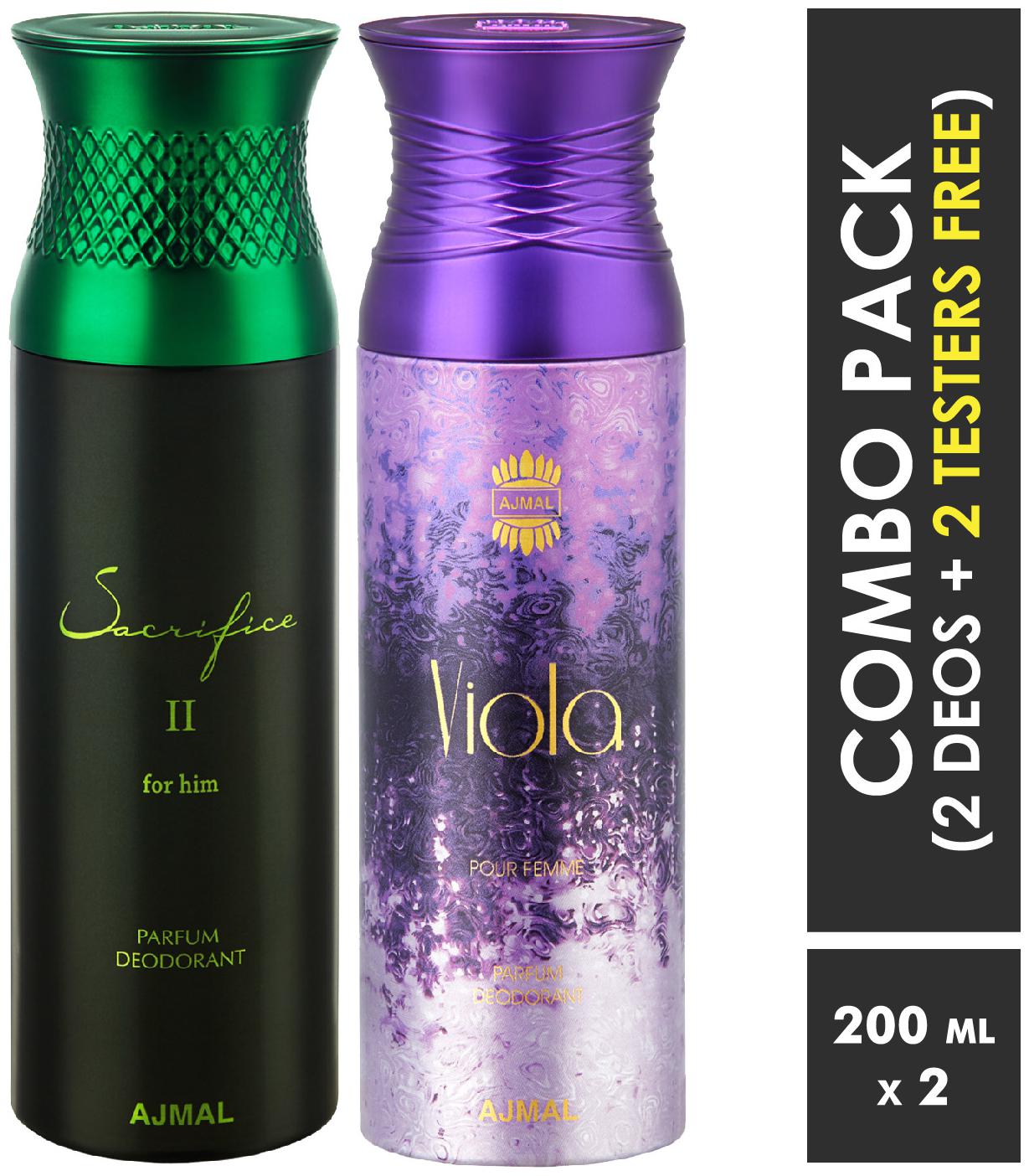 Ajmal Sacrifice II Him Viola Deodorants for Men Women 200ml each (Pack of 2 400ml) 2 Parfum Testers Free
Ajmal Sacrifice II Him Viola Deodorants for Men Women 200ml each (Pack of 2 400ml) 2 Parfum Testers Free