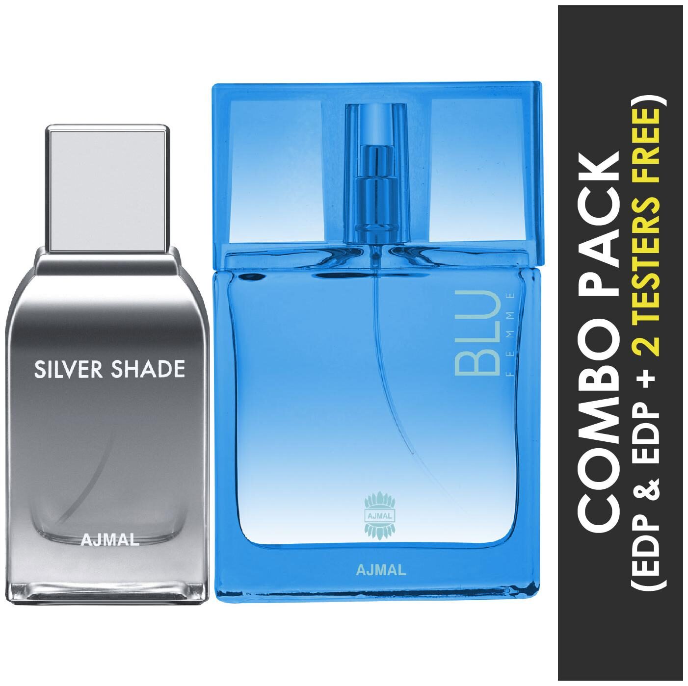 Ajmal Silver Shade EDP Citrus Woody Perfume 100ml for Men and Blu Femme EDP Floral Woody Perfume 50ml for Women
Ajmal Silver Shade EDP Citrus Woody Perfume 100ml for Men and Blu Femme EDP Floral Woody Perfume 50ml for Women