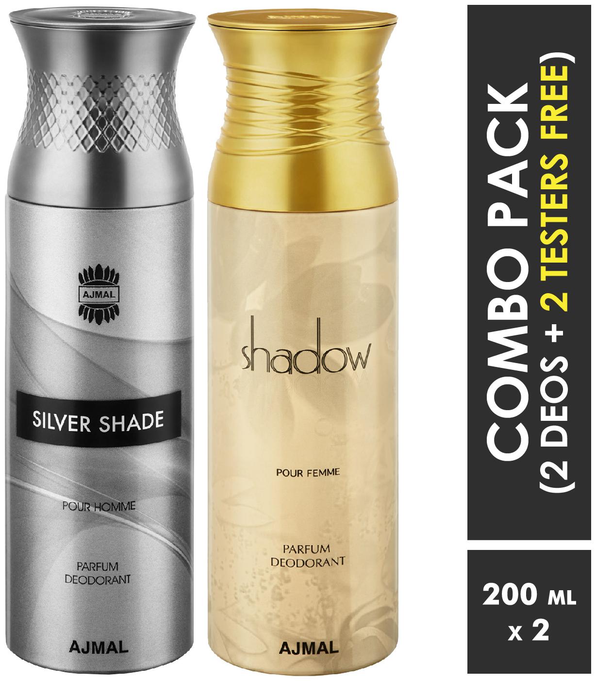 Ajmal SilverShade ShadowHer Deodorant Spray for Men Women 200ml each (Pack of 2 400ml) 2 Parfum Testers Free
Ajmal SilverShade ShadowHer Deodorant Spray for Men Women 200ml each (Pack of 2 400ml) 2 Parfum Testers Free