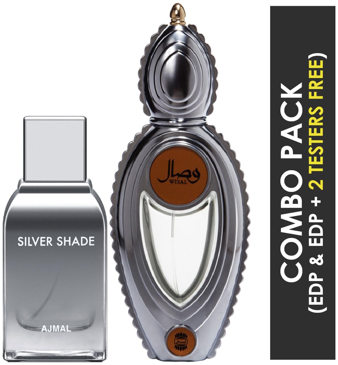 Ajmal Silver Shade EDP Citrus Woody Perfume 100ml for Men and Wisal EDP Floral Musky Perfume 50ml for Women
Ajmal Silver Shade EDP Citrus Woody Perfume 100ml for Men and Wisal EDP Floral Musky Perfume 50ml for Women