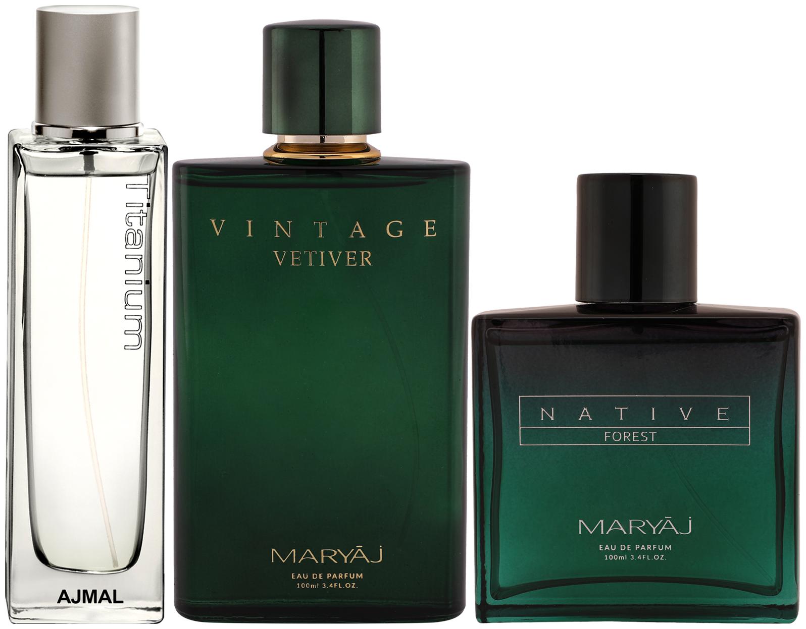 Ajmal Titanium EDP Fresh Perfume Maryaj Vintage Vetiver EDP Maryaj Native Forest EDP 100ml (Pack of 3)
Ajmal Titanium EDP Fresh Perfume Maryaj Vintage Vetiver EDP Maryaj Native Forest EDP 100ml (Pack of 3)
