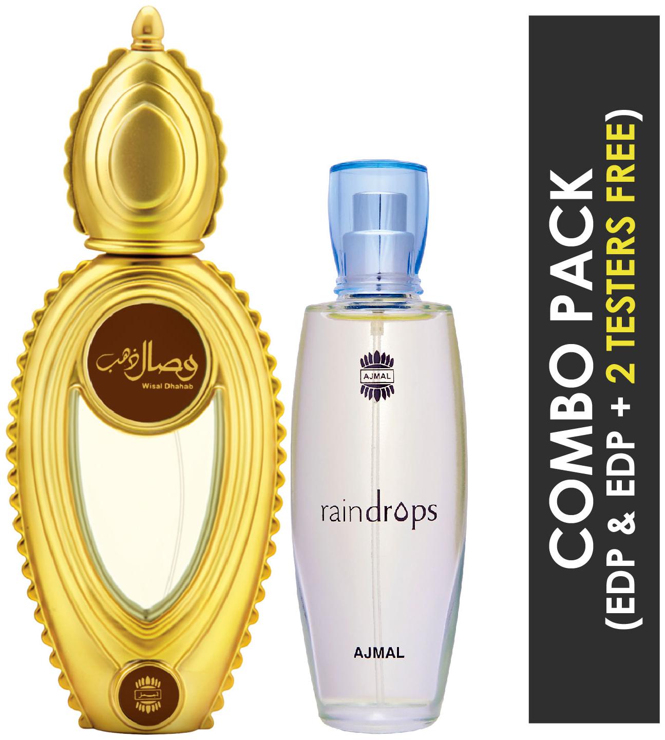 Ajmal Wisal Dhahab EDP Fruity Floral Perfume 50ml for Men and Ajmal Raindrops EDP Floral Chypre Perfume 50ml for Women (Pack of 2)
Ajmal Wisal Dhahab EDP Fruity Floral Perfume 50ml for Men and Ajmal Raindrops EDP Floral Chypre Perfume 50ml for Women (Pack of 2)
