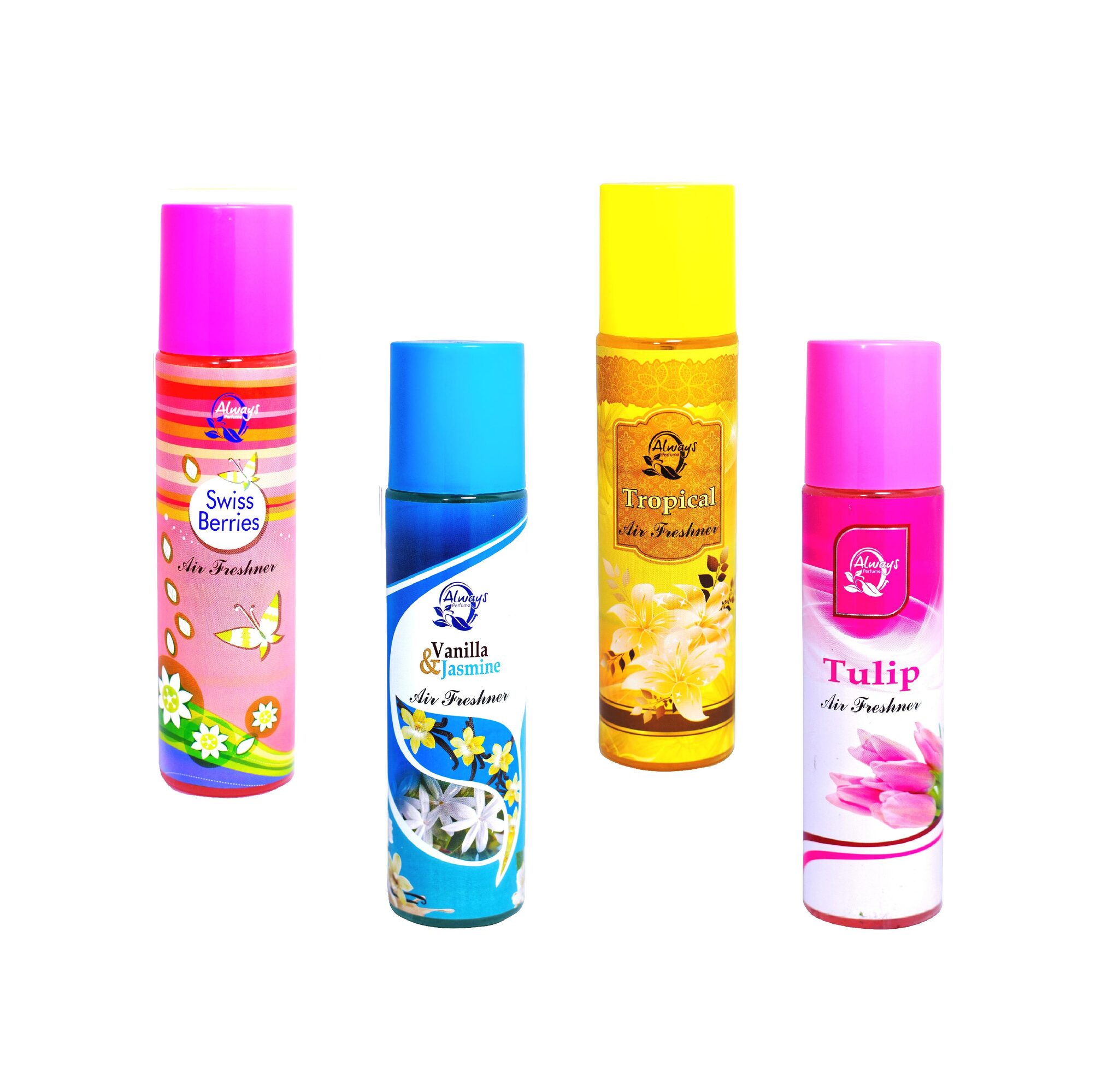 Always Perfumes Air Freshener Swiss Berries Tropical Tulip Vanila Jasmine 250ml (Pack of 4)
Always Perfumes Air Freshener Swiss Berries Tropical Tulip Vanila Jasmine 250ml (Pack of 4)