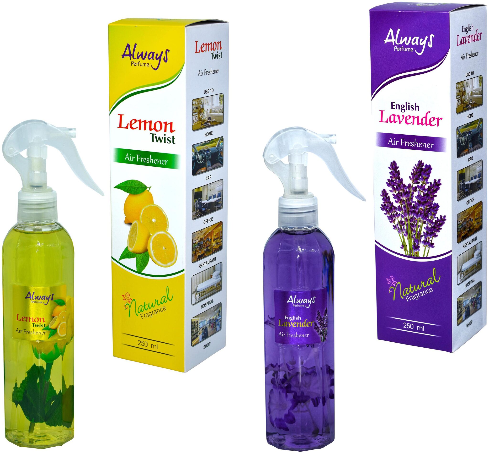 Always Perfumes Premium English Lavender Lemon Twist Natural Fragrance Air Freshener 250ml (Pack of 2)
Always Perfumes Premium English Lavender Lemon Twist Natural Fragrance Air Freshener 250ml (Pack of 2)