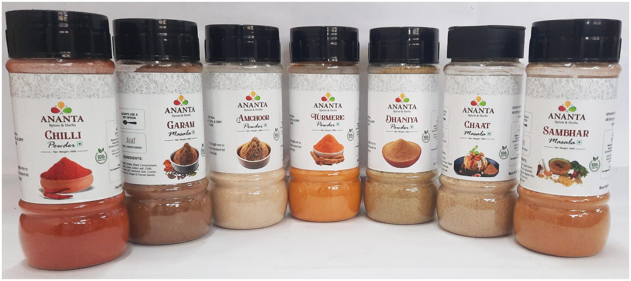 Ananta Spices Herbs Combo of Haldi Dhaniya Chilli Garam Masala Amchoor Sambhar Masala Chaat Masala (100g Each) (Pack of 7)
Ananta Spices Herbs Combo of Haldi Dhaniya Chilli Garam Masala Amchoor Sambhar Masala Chaat Masala (100g Each) (Pack of 7)