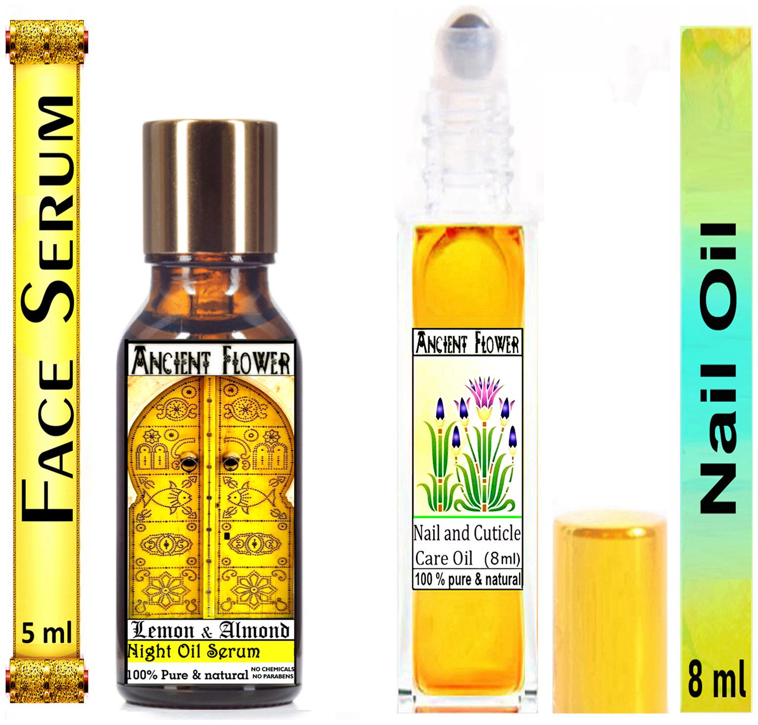 Ancient Flower Lemon And Almond Face Serum 5 ml Nail And Cuticle Care Oil 8 ml (Pack Of 2)
Ancient Flower Lemon And Almond Face Serum 5 ml Nail And Cuticle Care Oil 8 ml (Pack Of 2)