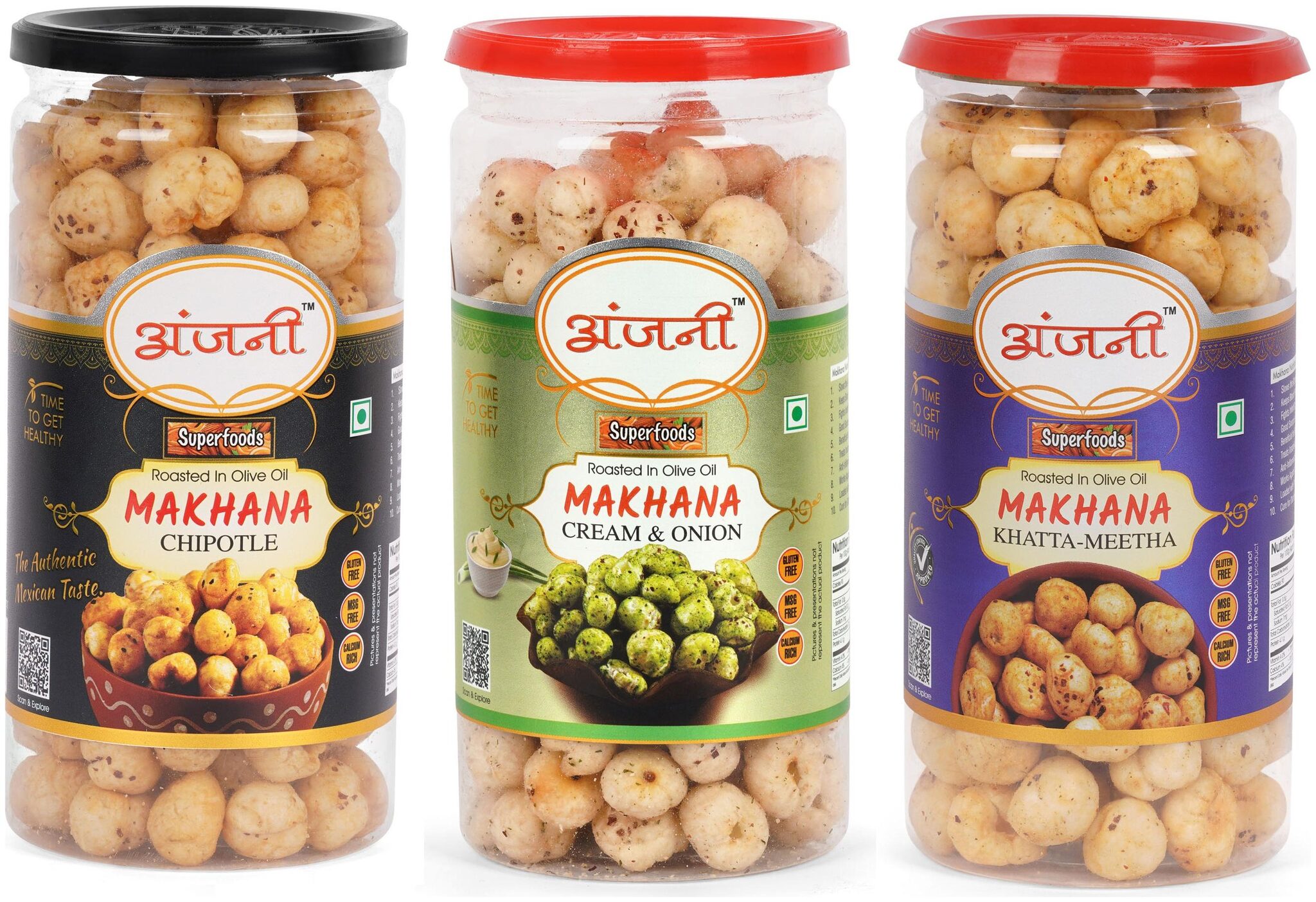 ANJANI SUPERFOODS Roasted Makhana In Olive Oil Chipotle Cream Onion And Khatta Meetha Foxnuts 300g (100g Each In Jar)
ANJANI SUPERFOODS Roasted Makhana In Olive Oil Chipotle Cream Onion And Khatta Meetha Foxnuts 300g (100g Each In Jar)