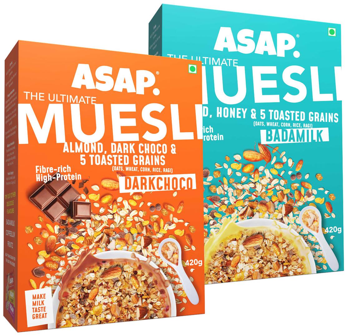 ASAP - Ultimate Breakfast Muesli - Dark Choco (Almonds Dark Choco 5 Toasted Grains) -420g Badamilk(Almonds Honey 5 Toasted Grains) -420g (Pack of 2)
ASAP - Ultimate Breakfast Muesli - Dark Choco (Almonds Dark Choco 5 Toasted Grains) -420g Badamilk(Almonds Honey 5 Toasted Grains) -420g (Pack of 2)