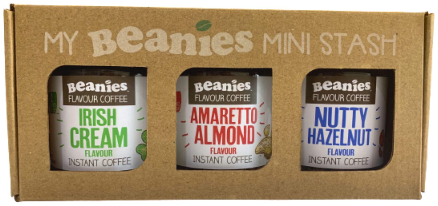 Beanies Flavoured Instant Coffee Gift Box- Irish Cream 50g Nutty Hazelnut 50g Amaretto Almond 50g (Pack of 3)
Beanies Flavoured Instant Coffee Gift Box- Irish Cream 50g Nutty Hazelnut 50g Amaretto Almond 50g (Pack of 3)