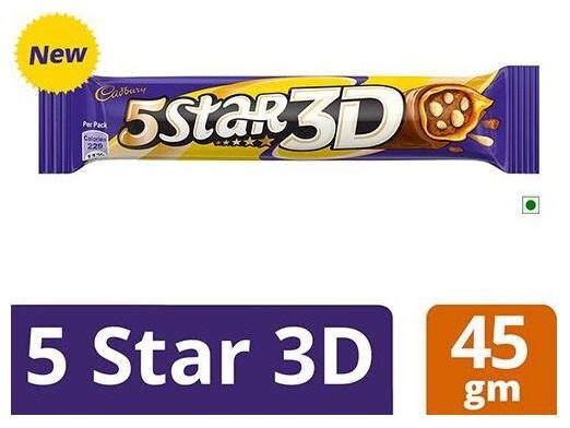 Cadbury 5 Star - 3D Chocolate Bar 45 g
Cadbury 5 Star - 3D Chocolate Bar 45 g