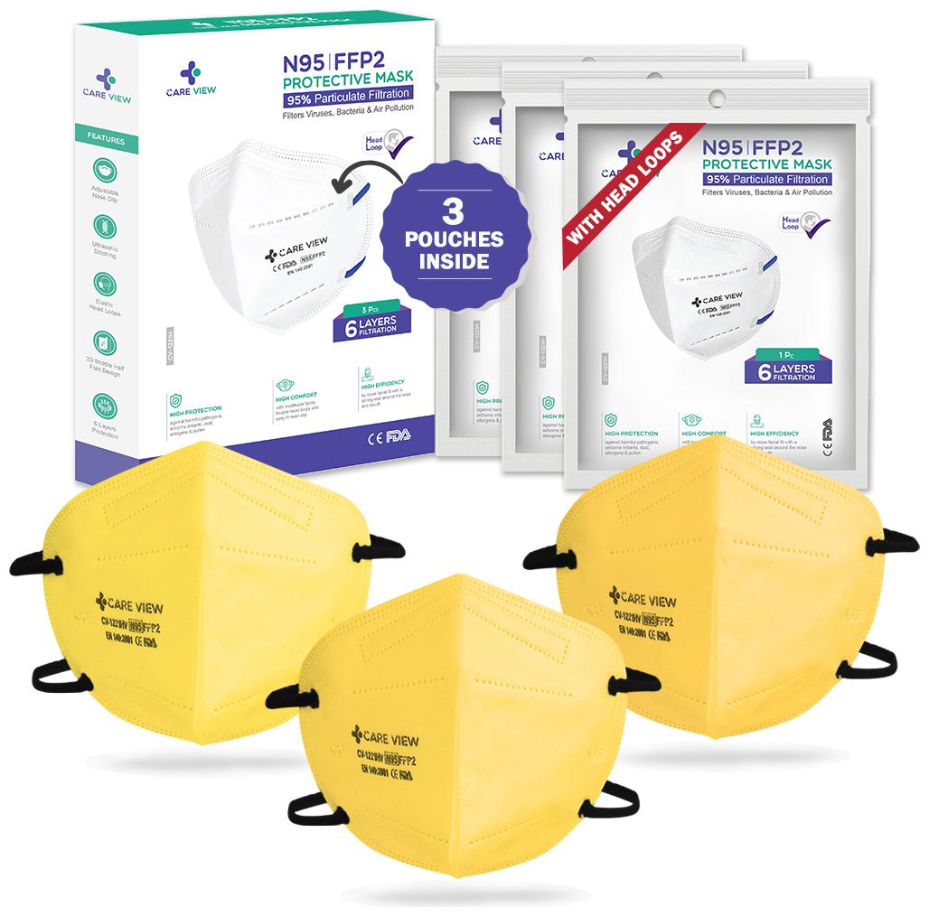 CareviewTM N95 FFP2 CV1221 HEADLOOP Yellow Colour (Pack of 3) FDA DRDO CE Certified Face Mask
CareviewTM N95 FFP2 CV1221 HEADLOOP Yellow Colour (Pack of 3) FDA DRDO CE Certified Face Mask