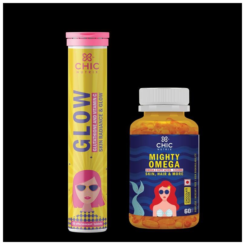 Chicnutrix Glow 20 Tablets and Chicnutrix Mighty Omega 60 softegels Japanese Glutathione and Omega 3 ( Pack of 2 )
Chicnutrix Glow 20 Tablets and Chicnutrix Mighty Omega 60 softegels Japanese Glutathione and Omega 3 ( Pack of 2 )