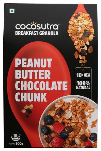 Cocosutra Cereal - Granola Peanut Butter Chocolate Chunk 300 g 
Cocosutra Cereal - Granola Peanut Butter Chocolate Chunk 300 g