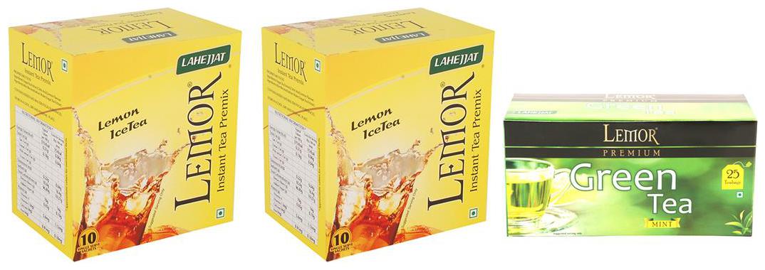 Combo Pack of 2 Lemor Lemon flavoured Instant Ice Tea (10 sachet pack) and Mint Green Tea 1 x 25 Tea Bag
Combo Pack of 2 Lemor Lemon flavoured Instant Ice Tea (10 sachet pack) and Mint Green Tea 1 x 25 Tea Bag