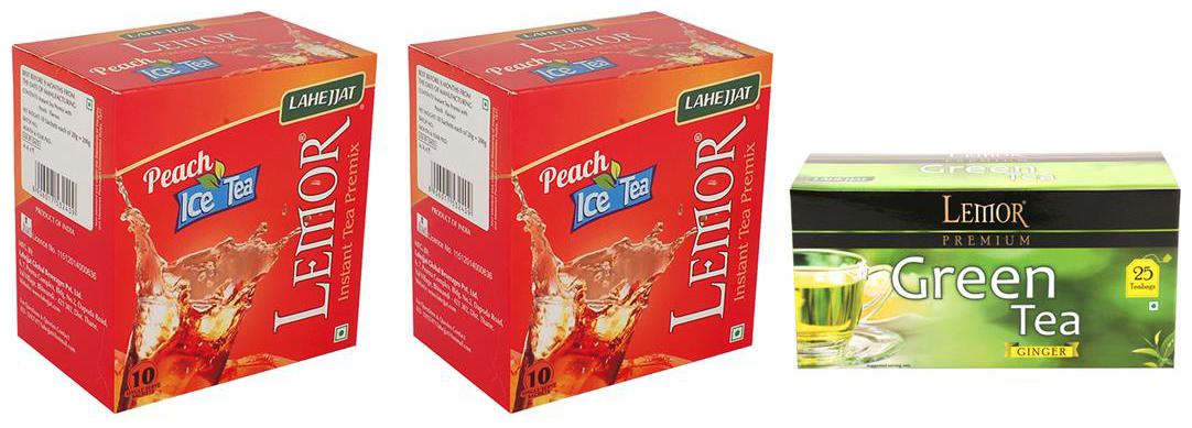 Combo Pack of 2 Lemor Peach Ice Tea (10 sachet pack) and Ginger Green Tea 1 x 25 Tea Bag
Combo Pack of 2 Lemor Peach Ice Tea (10 sachet pack) and Ginger Green Tea 1 x 25 Tea Bag
