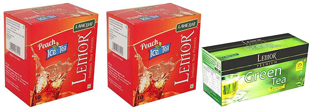 Combo Pack of 2 Lemor Peach Ice Tea (10 sachet pack) and Jasmin Green Tea 1 x 25 Tea Bag
Combo Pack of 2 Lemor Peach Ice Tea (10 sachet pack) and Jasmin Green Tea 1 x 25 Tea Bag