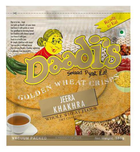 Daadi S Golden Wheat Crisps - Jeera Khakhra (Whole Wheat Flour Dry Chapathi) 180g
Daadi S Golden Wheat Crisps - Jeera Khakhra (Whole Wheat Flour Dry Chapathi) 180g