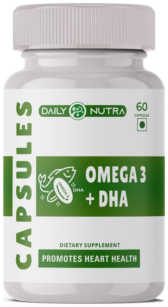 Daily Nutra Natural Omega- 3 With DHA Flaxseed Oil Triple Strength formula for Brain Devlopment Skin Hair Heart Joints Eye Health - 60 Veg Capsules 
Daily Nutra Natural Omega- 3 With DHA Flaxseed Oil Triple Strength formula for Brain Devlopment Skin Hair Heart Joints Eye Health - 60 Veg Capsules