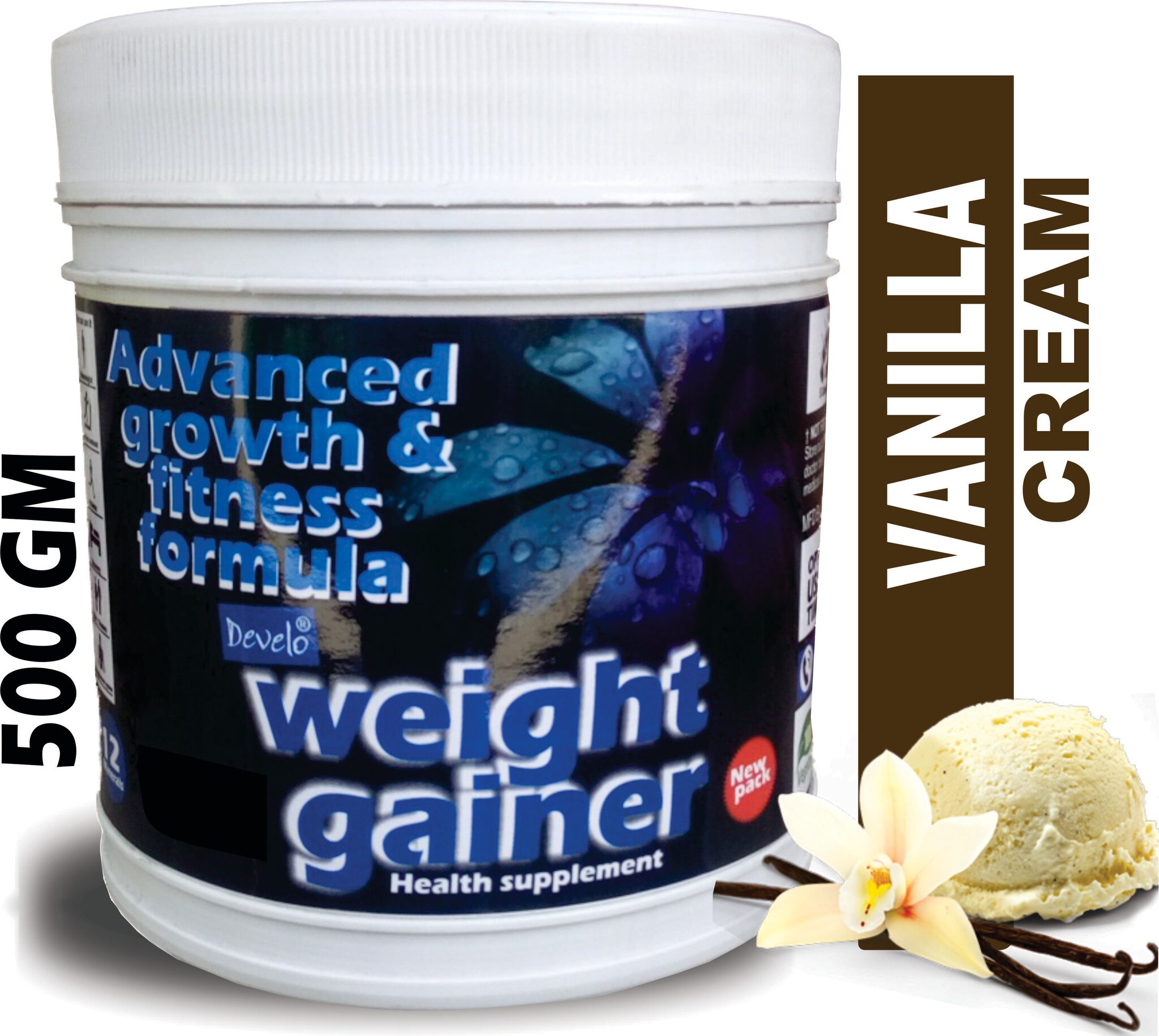 Develo Weight Mass Gainer Whey Soy Protein Supplement Powder For Gym With Rapid Carbs Vanilla Cream 500g
Develo Weight Mass Gainer Whey Soy Protein Supplement Powder For Gym With Rapid Carbs Vanilla Cream 500g