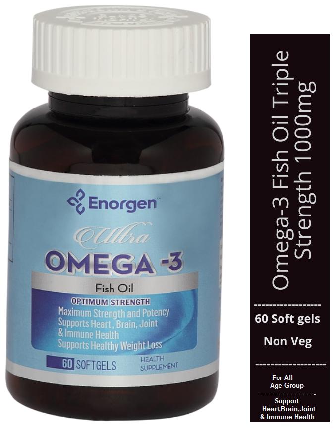 Enorgen Omega-3 Fish Oil Triple Strength 1000mg (550mg EPA 350mg DHA 100mg Other Omega 3 Fatty Acids) - 60 Softgels
Enorgen Omega-3 Fish Oil Triple Strength 1000mg (550mg EPA 350mg DHA 100mg Other Omega 3 Fatty Acids) - 60 Softgels