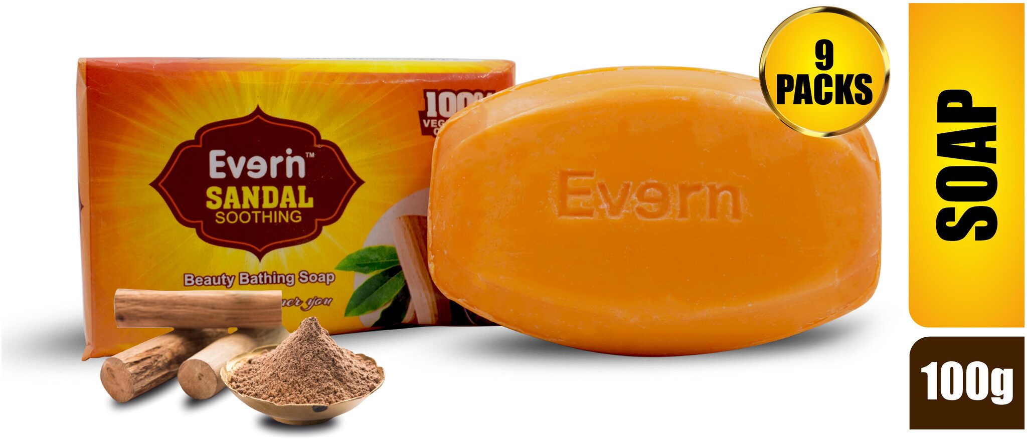 Everin Natural Detoxifying Cleansing Moisturizing Soap with Sandalwood Extracts for All Skin Types (Pack of 9 100g each)
Everin Natural Detoxifying Cleansing Moisturizing Soap with Sandalwood Extracts for All Skin Types (Pack of 9 100g each)