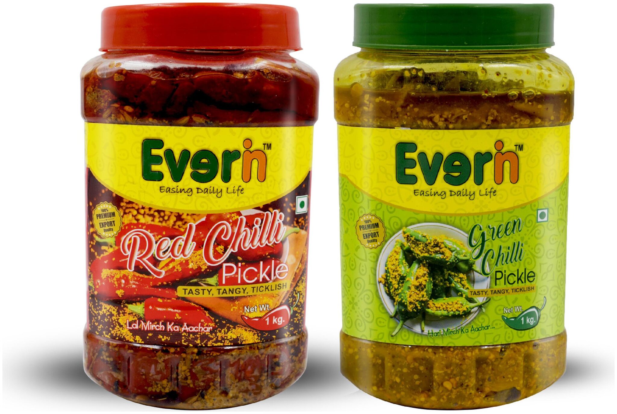 Everin Homemade Tasty Tangy and Ticklish Red Chilli and Green Chilli Pickle Combo (1KG Each)
Everin Homemade Tasty Tangy and Ticklish Red Chilli and Green Chilli Pickle Combo (1KG Each)
