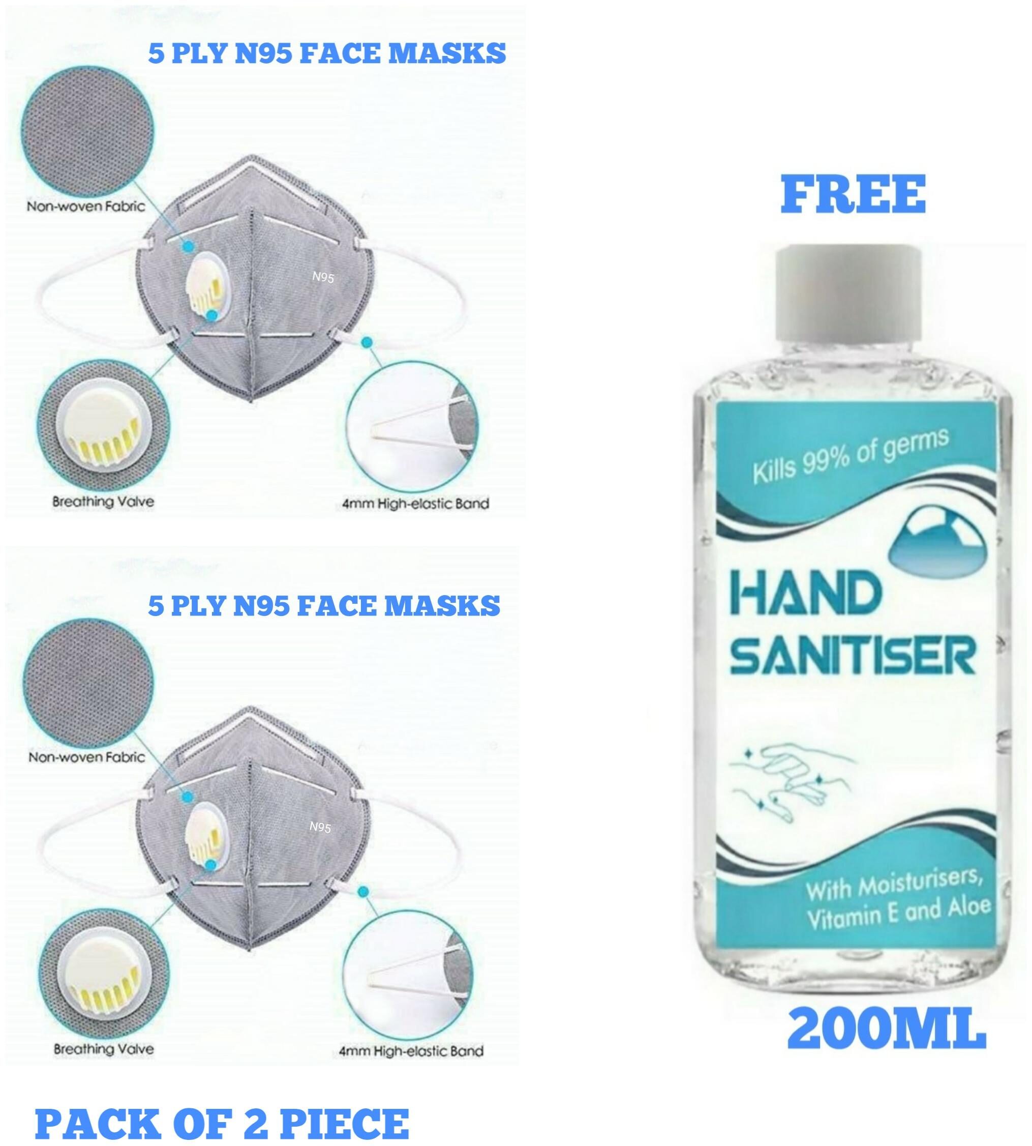 EXTRA BASS Anti Pollution Activate N95 Mask 5 Ply Washable And Reusable (Pack Of 2) And Free Hands Sanitizer 70 Alcohol-200ml
EXTRA BASS Anti Pollution Activate N95 Mask 5 Ply Washable And Reusable (Pack Of 2) And Free Hands Sanitizer 70 Alcohol-200ml