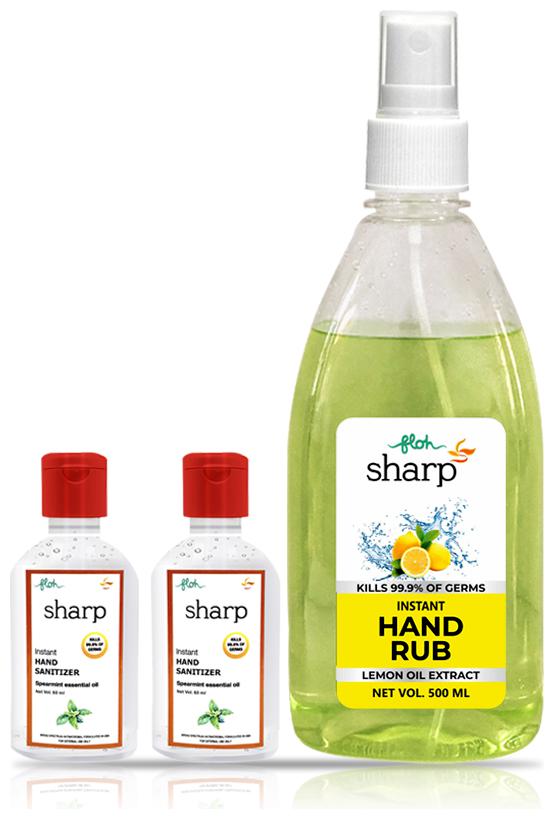 FLOH Sharp Instant Hand Rub Sanitizer With Lemon Flavor 70 Alcohol Based (500 ml x 1 and 60 ml x 2) Pack of 3
FLOH Sharp Instant Hand Rub Sanitizer With Lemon Flavor 70 Alcohol Based (500 ml x 1 and 60 ml x 2) Pack of 3