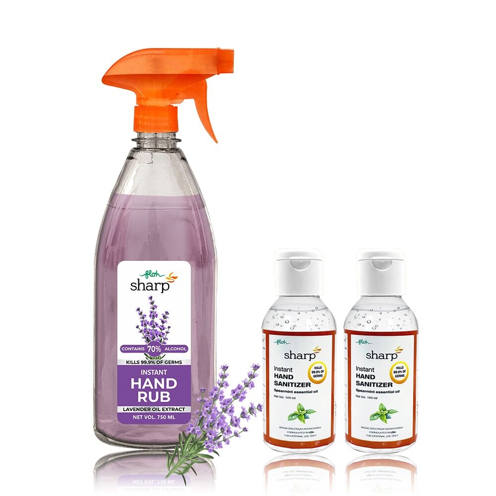 FLOH Sharp Instant Hand Rub Sanitizer With Lavender Flavor 70 Alcohol Based 750 ml x 1 100 ml x 2 (Pack of 3)
FLOH Sharp Instant Hand Rub Sanitizer With Lavender Flavor 70 Alcohol Based 750 ml x 1 100 ml x 2 (Pack of 3)
