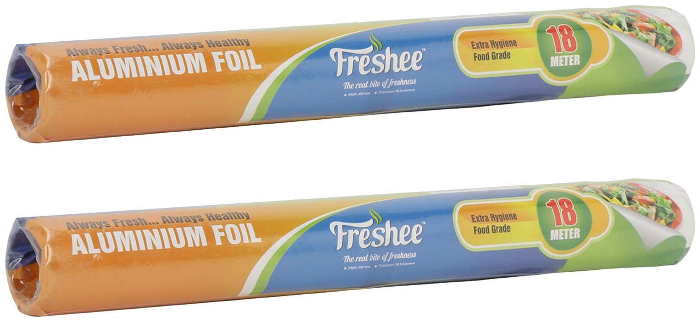 Freshee 18m Aluminium Silver Kitchen Foil Roll Paper 10 5 Micron Thick Food wrap Bacteria Resistant Disposable Food Parcel Hookah Fresh Food ( Pack of 2 )
Freshee 18m Aluminium Silver Kitchen Foil Roll Paper 10 5 Micron Thick Food wrap Bacteria Resistant Disposable Food Parcel Hookah Fresh Food ( Pack of 2 )