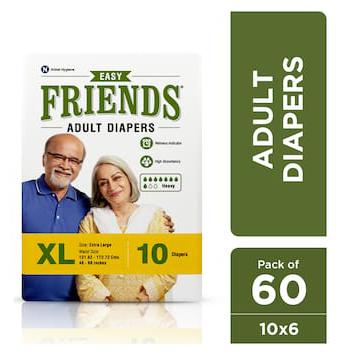 FRIENDS Easy Unisex Adult Diapers Extra Large Waist Size (48- 68Inch) 10Pcs (Pack of 6)
FRIENDS Easy Unisex Adult Diapers Extra Large Waist Size (48- 68Inch) 10Pcs (Pack of 6)