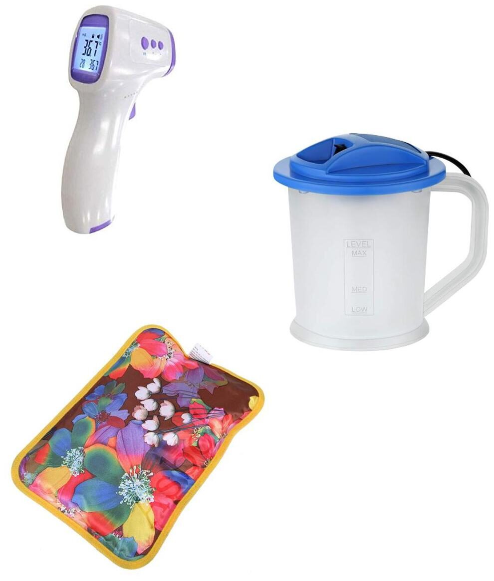 G GAPFILL 3in1 Combo Non-Contact Infrared Thermometer with Lcd Display vapouriser steamer Inhaler for cough and cold kids and adults 1 hot electric heating pad
G GAPFILL 3in1 Combo Non-Contact Infrared Thermometer with Lcd Display vapouriser steamer Inhaler for cough and cold kids and adults 1 hot electric heating pad
