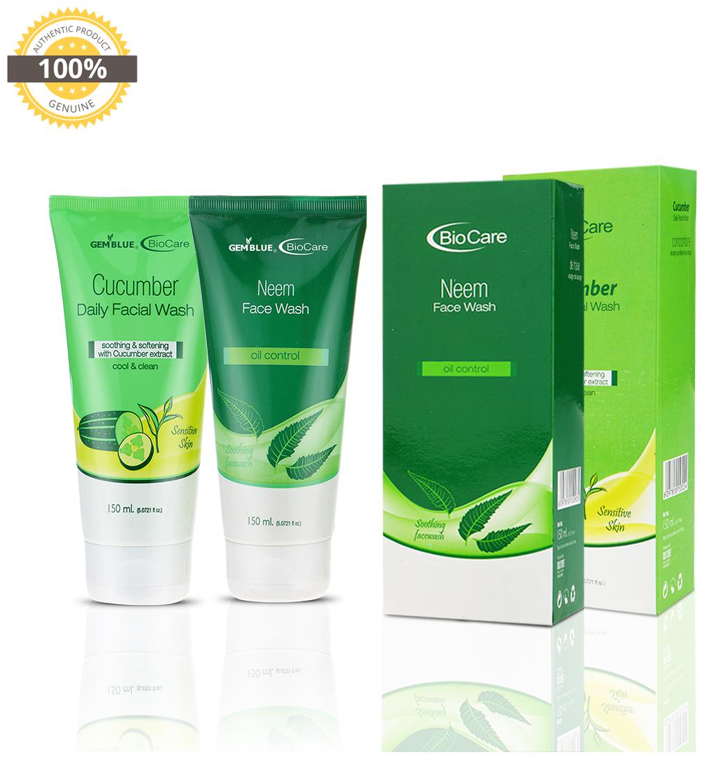 Gemblue Biocare Cucumber Daily Face Wash 150ml Gemblue Biocare Neem Face Wash 150ml Pack Of 2
Gemblue Biocare Cucumber Daily Face Wash 150ml Gemblue Biocare Neem Face Wash 150ml Pack Of 2