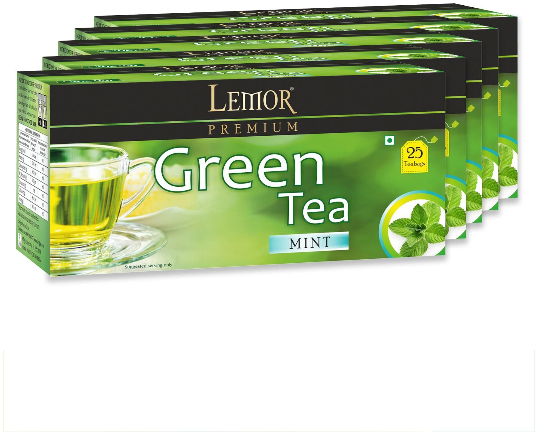 Lemor Mint Green Tea Bag with Natural ingredients and No added preservative best for weight loss Aids in detox Rich in antioxidant (5 x 25 Tea Bags)
Lemor Mint Green Tea Bag with Natural ingredients and No added preservative best for weight loss Aids in detox Rich in antioxidant (5 x 25 Tea Bags)