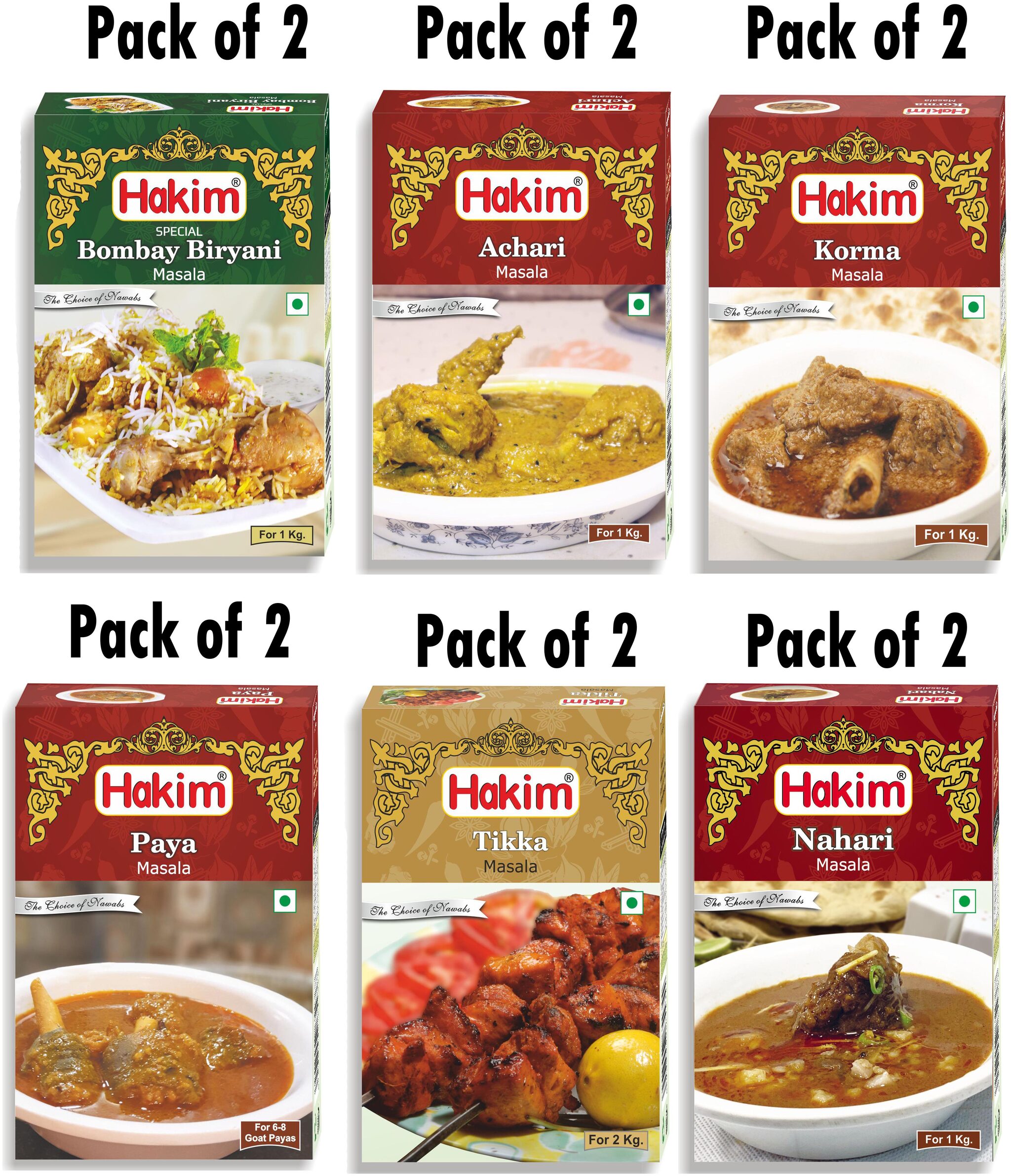Hakim Authentic Mughlai Combo Masala (50 g x 10) Bombay biryani Masala (60 g x 2)Pack of 12
Hakim Authentic Mughlai Combo Masala (50 g x 10) Bombay biryani Masala (60 g x 2)Pack of 12