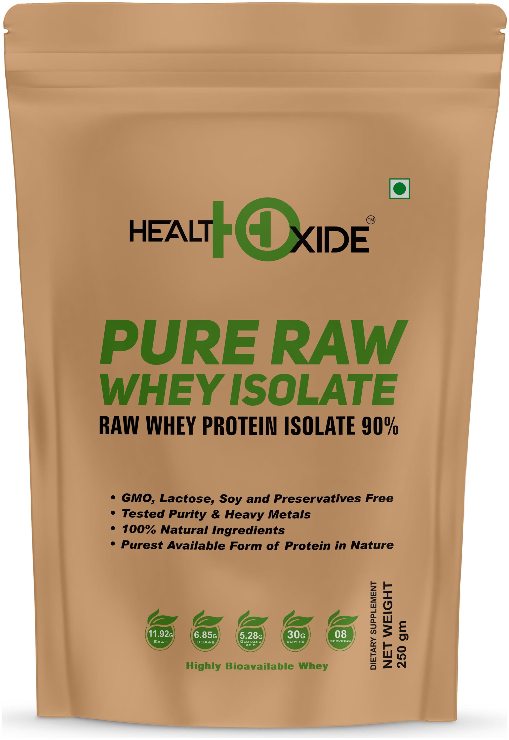 HealthOxide Pure Raw Whey Protein Isolate 90 (Raw Unflavored 27 G Protein per Serving) 250 g
HealthOxide Pure Raw Whey Protein Isolate 90 (Raw Unflavored 27 G Protein per Serving) 250 g