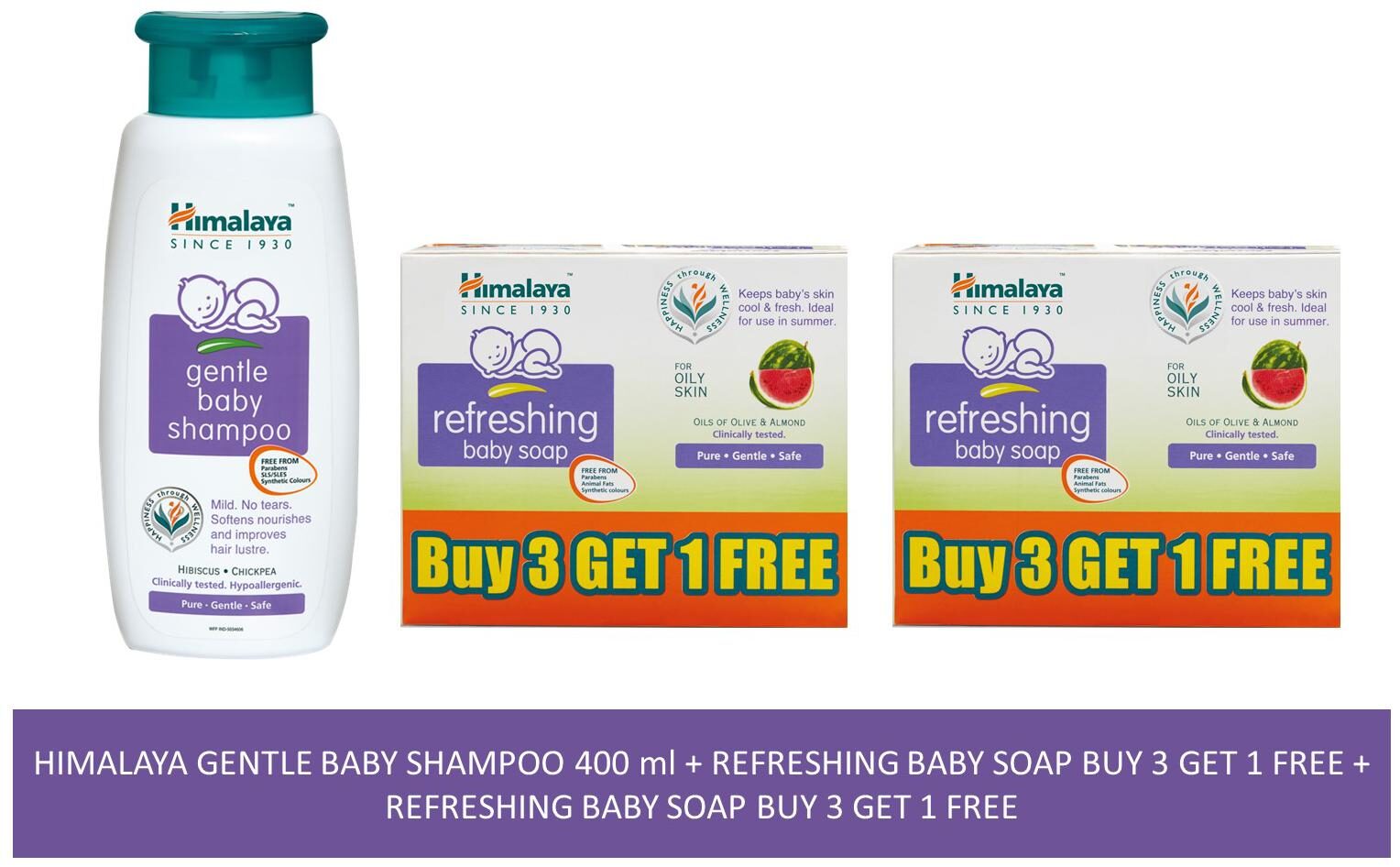 Himalaya Baby Combo Pack (2 Packs of Buy 3 Get 1 Baby Soap Free and 1 Baby Shampoo) (Pack of 7)
Himalaya Baby Combo Pack (2 Packs of Buy 3 Get 1 Baby Soap Free and 1 Baby Shampoo) (Pack of 7)