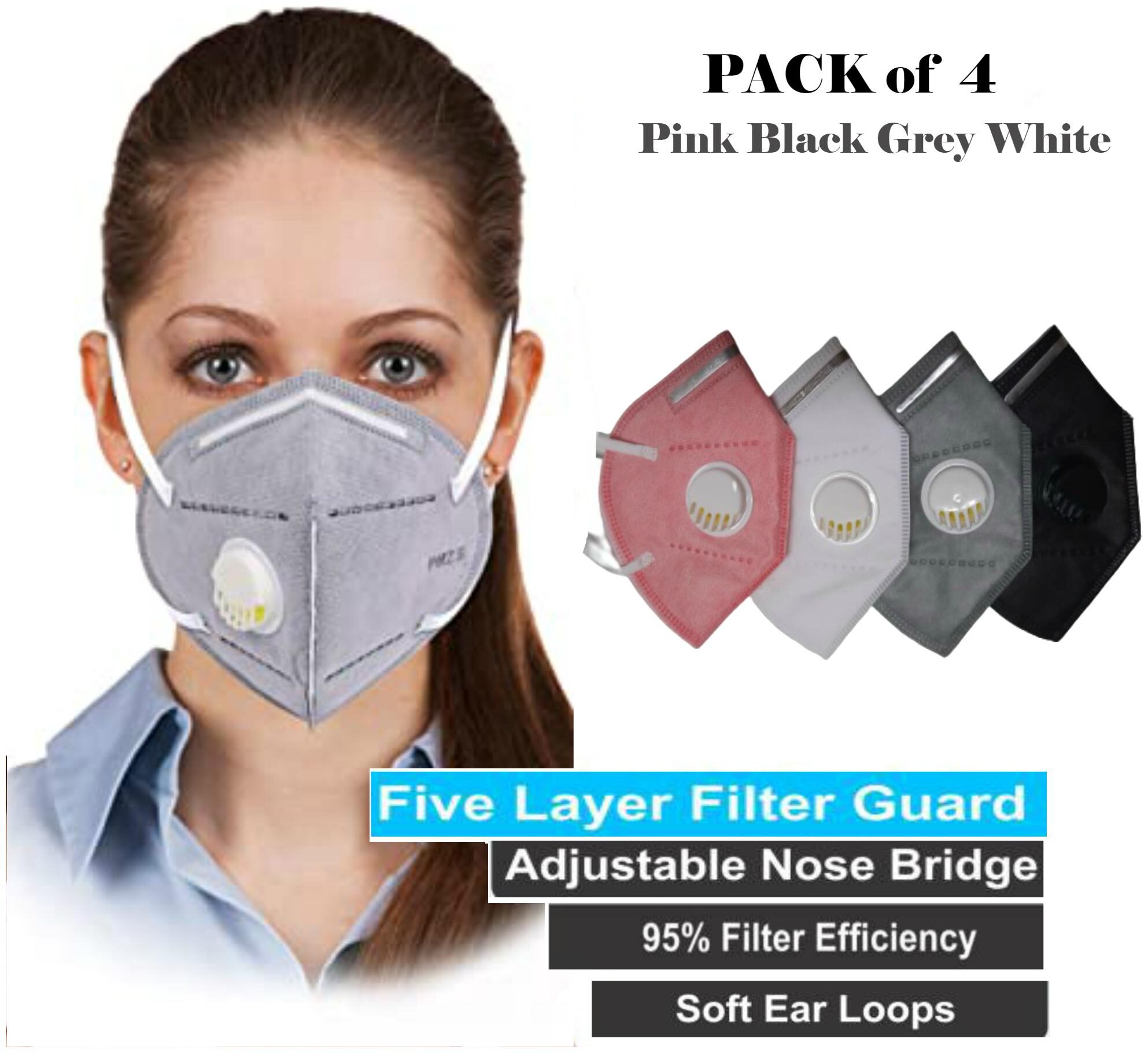 Chrome Coral Anti pollution Activate KN95 Mask 5 Layer Washable Reusable Mask With Respirator (Pack Of 4)
Chrome Coral Anti pollution Activate KN95 Mask 5 Layer Washable Reusable Mask With Respirator (Pack Of 4)