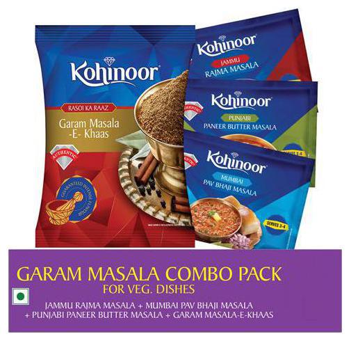Kohinoor Masala Combo - Rajma 15 g Pav Bhaji 15 g Paneer 15 g Garam Masala 40 g 85 g
Kohinoor Masala Combo - Rajma 15 g Pav Bhaji 15 g Paneer 15 g Garam Masala 40 g 85 g