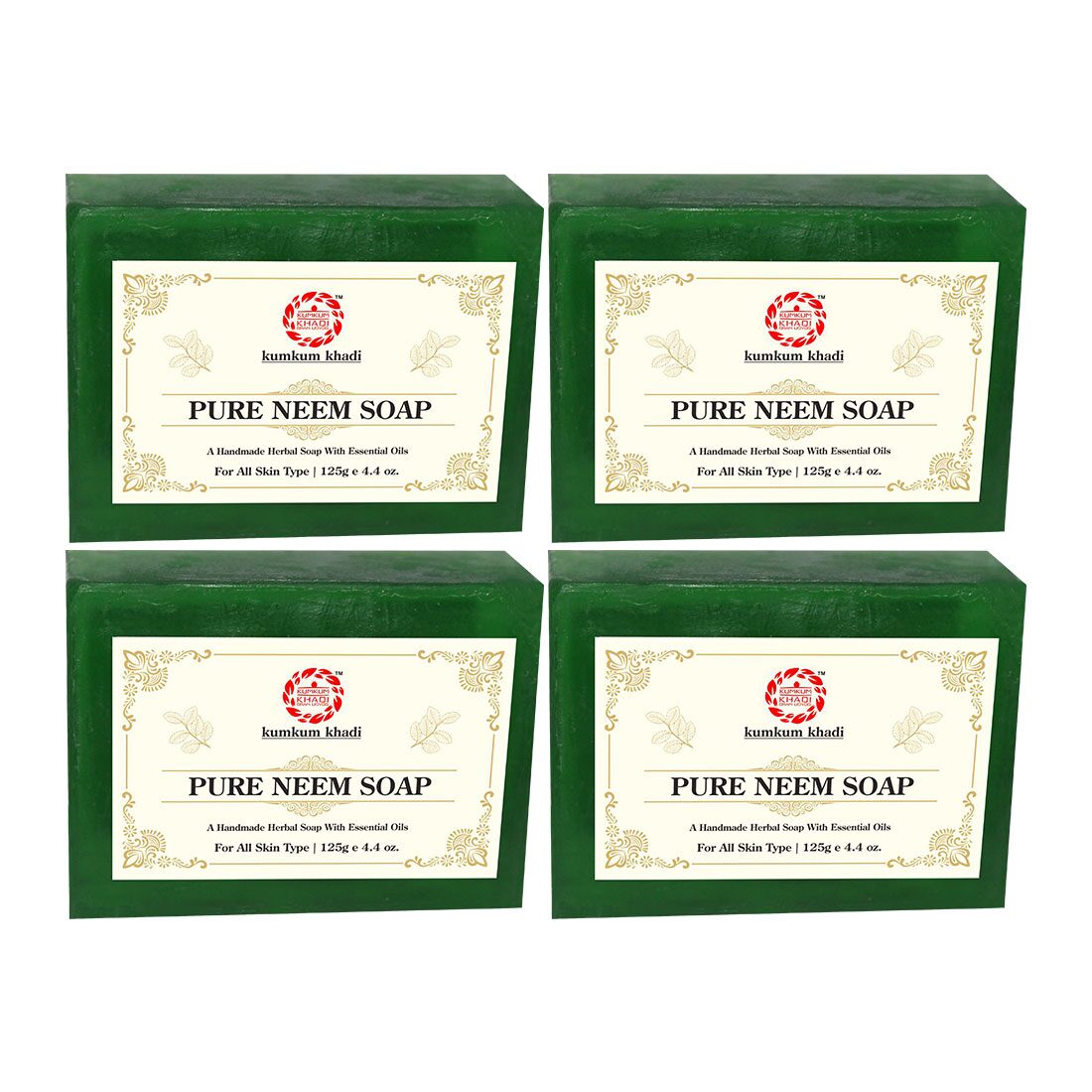 Kumkum Khadi Herbal Pure Neem Soap - 125g Pack of 4
Kumkum Khadi Herbal Pure Neem Soap - 125g Pack of 4