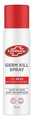 Lifebuoy Antibacterial Germ Kill Spray - Safe On Skin Safe On Surfaces No Gas 75 ml
Lifebuoy Antibacterial Germ Kill Spray - Safe On Skin Safe On Surfaces No Gas 75 ml