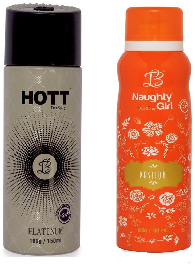HOTT Mens PLATINUM Naughty Girl PASSION (Pack of 2 Gas Deodorant for Couple) (150ml each)
HOTT Mens PLATINUM Naughty Girl PASSION (Pack of 2 Gas Deodorant for Couple) (150ml each)